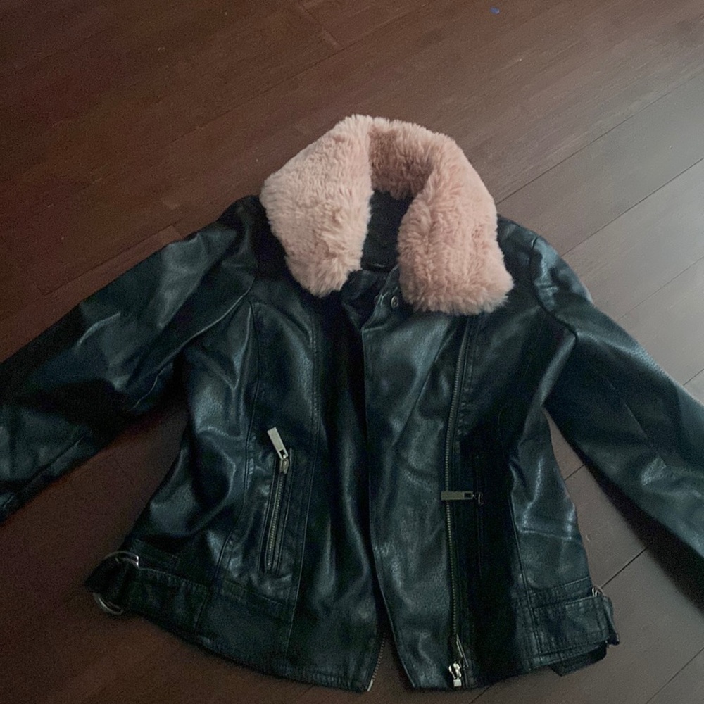 Girl faux leather jacket with faux shearling lining in vey hood condition.